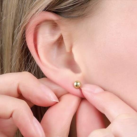 14K Solid Gold Ball Stud Earrings Set - Picture 1 of 7
